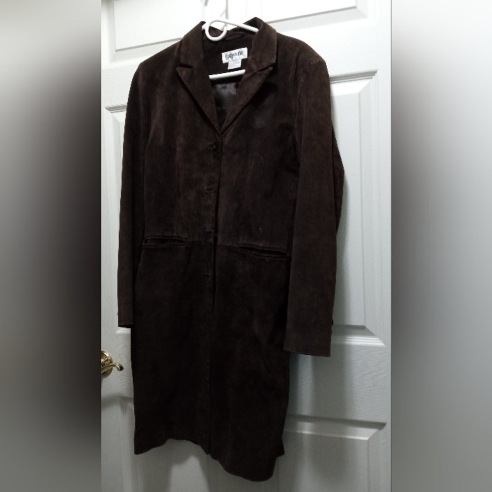 *Bagatelle Brown Wine Leather Suede Trench Coat - Size: Medium- Vintage 1970's